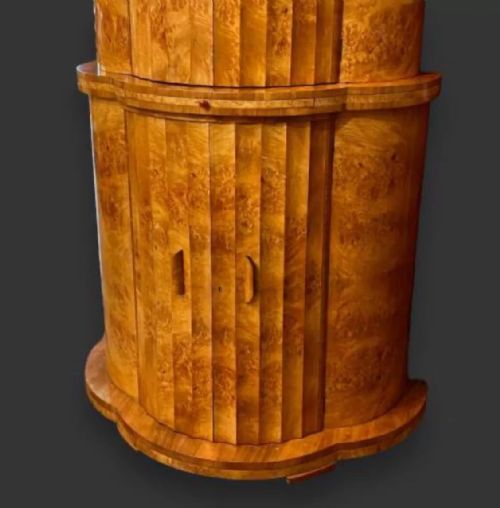 ART DECO HL EPSTEIN BLONDE BURR WALNUT SEMI CIRCULAR FLUTED COCKTAIL CABINET - ADDITIONAL PHOTO 8