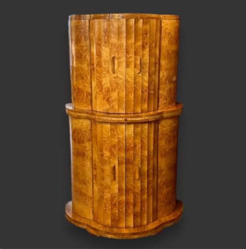 ART DECO HL EPSTEIN BLONDE BURR WALNUT SEMI CIRCULAR FLUTED COCKTAIL CABINET - ADDITIONAL PHOTO 9