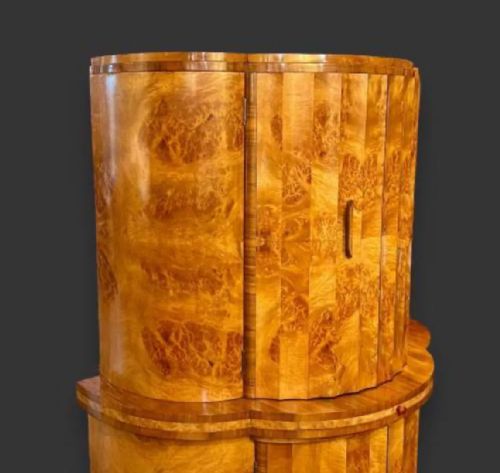 ART DECO HL EPSTEIN BLONDE BURR WALNUT SEMI CIRCULAR FLUTED COCKTAIL CABINET - ADDITIONAL PHOTO 10