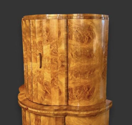 ART DECO HL EPSTEIN BLONDE BURR WALNUT SEMI CIRCULAR FLUTED COCKTAIL CABINET - ADDITIONAL PHOTO 11