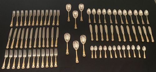 cj vander parcel gilt solid silver coburg pattern 78 pc 12 place canteen cutlery - CATEGORY: ANTIQUE SILVER - DATED 1950