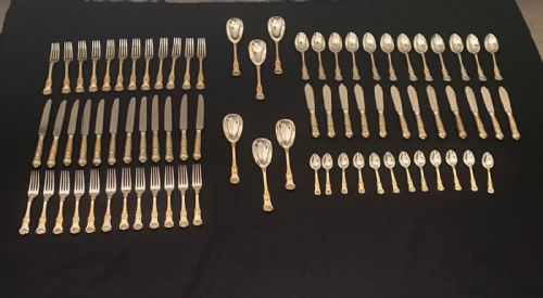 CJ VANDER PARCEL GILT SOLID SILVER COBURG PATTERN 78 PC 12 PLACE CANTEEN CUTLERY - ADDITIONAL PHOTO 3
