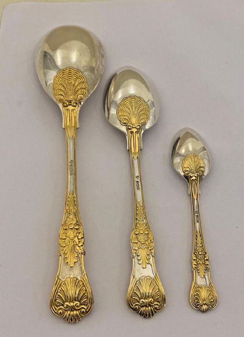 CJ VANDER PARCEL GILT SOLID SILVER COBURG PATTERN 78 PC 12 PLACE CANTEEN CUTLERY - ADDITIONAL PHOTO 6