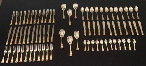 CJ VANDER PARCEL GILT SOLID SILVER COBURG PATTERN 78 PC 12 PLACE CANTEEN CUTLERY - ADDITIONAL PHOTO 7