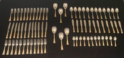 CJ VANDER PARCEL GILT SOLID SILVER COBURG PATTERN 78 PC 12 PLACE CANTEEN CUTLERY - ADDITIONAL PHOTO 13