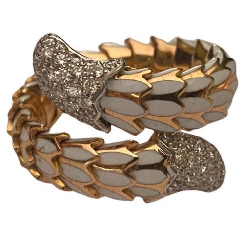 ROBERTO COIN 18CT ROSE GOLD WHITE ENAMEL AND DIAMOND 'COBRA' SNAKE RING - ADDITIONAL PHOTO 4