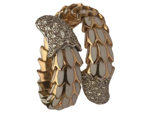 ROBERTO COIN 18CT ROSE GOLD WHITE ENAMEL AND DIAMOND 'COBRA' SNAKE RING - ADDITIONAL PHOTO 5