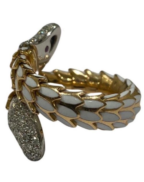 ROBERTO COIN 18CT ROSE GOLD WHITE ENAMEL AND DIAMOND 'COBRA' SNAKE RING - ADDITIONAL PHOTO 6