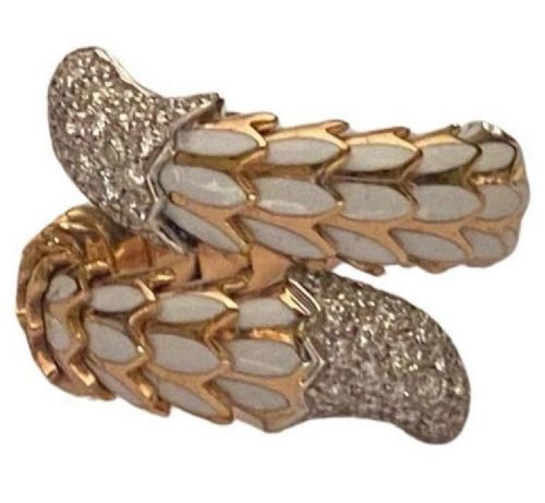 ROBERTO COIN 18CT ROSE GOLD WHITE ENAMEL AND DIAMOND 'COBRA' SNAKE RING - ADDITIONAL PHOTO 7