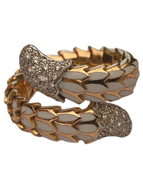 ROBERTO COIN 18CT ROSE GOLD WHITE ENAMEL AND DIAMOND 'COBRA' SNAKE RING - ADDITIONAL PHOTO 11