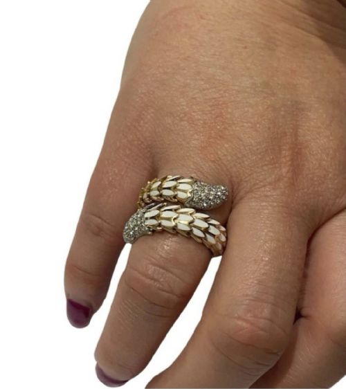 ROBERTO COIN 18CT ROSE GOLD WHITE ENAMEL AND DIAMOND 'COBRA' SNAKE RING - ADDITIONAL PHOTO 12
