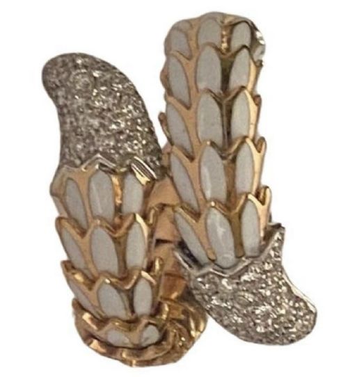 ROBERTO COIN 18CT ROSE GOLD WHITE ENAMEL AND DIAMOND 'COBRA' SNAKE RING - ADDITIONAL PHOTO 14