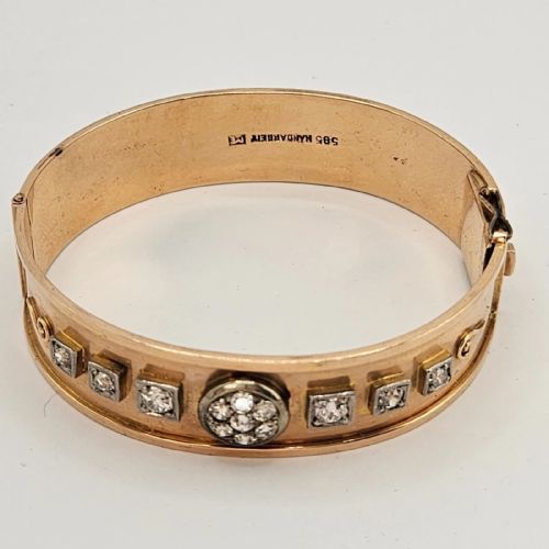 a superb quality antique german 14k gold 120 carat diamond bangle bracelet - CATEGORY: ANTIQUE JEWELLERY - DATED 1920