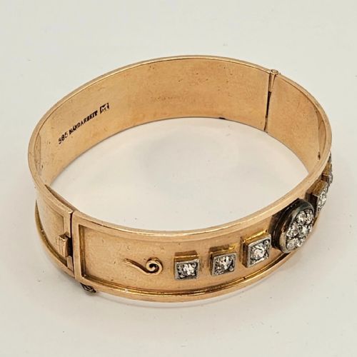 A SUPERB QUALITY ANTIQUE GERMAN 14K GOLD 120 CARAT DIAMOND BANGLE BRACELET - ADDITIONAL PHOTO 4
