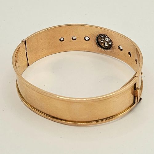 A SUPERB QUALITY ANTIQUE GERMAN 14K GOLD 120 CARAT DIAMOND BANGLE BRACELET - ADDITIONAL PHOTO 7