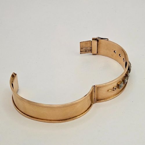 A SUPERB QUALITY ANTIQUE GERMAN 14K GOLD 120 CARAT DIAMOND BANGLE BRACELET - ADDITIONAL PHOTO 11
