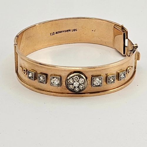 A SUPERB QUALITY ANTIQUE GERMAN 14K GOLD 120 CARAT DIAMOND BANGLE BRACELET - ADDITIONAL PHOTO 15