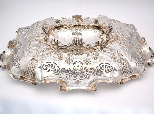 VICTORIAN SOLID SILVER PIERCED OVAL SERVING DISH SHEFFIELD 1898 BY MARTIN HALL - ADDITIONAL PHOTO 4