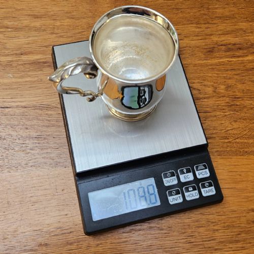 ANTIQUE SOLID SILVER CHRISTENING MUG ROCOCO SCROLL HANDLE BALUSTER FORM - ADDITIONAL PHOTO 9