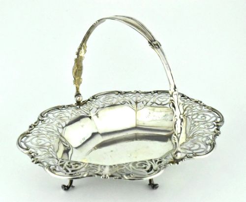 1909 SOLID SILVER INTRICATE PIERCEDWORK BASKET BY JAMES DIXON SONS LTD - ADDITIONAL PHOTO 1