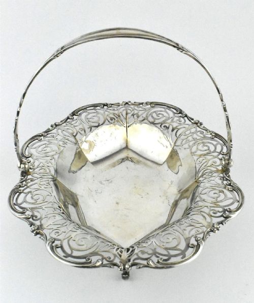 1909 SOLID SILVER INTRICATE PIERCEDWORK BASKET BY JAMES DIXON SONS LTD - ADDITIONAL PHOTO 3
