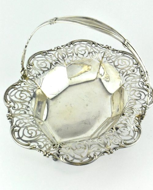 1909 SOLID SILVER INTRICATE PIERCEDWORK BASKET BY JAMES DIXON SONS LTD - ADDITIONAL PHOTO 5