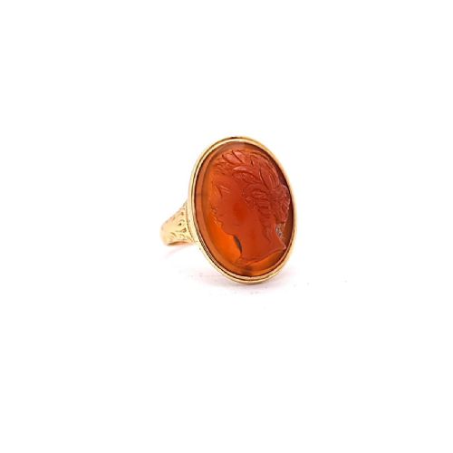ANTIQUE 18CT GOLD CARNELIAN INTAGLIO RING CLASSICAL FEMALE PORTRAIT CIRCA 1830'S - ADDITIONAL PHOTO 4