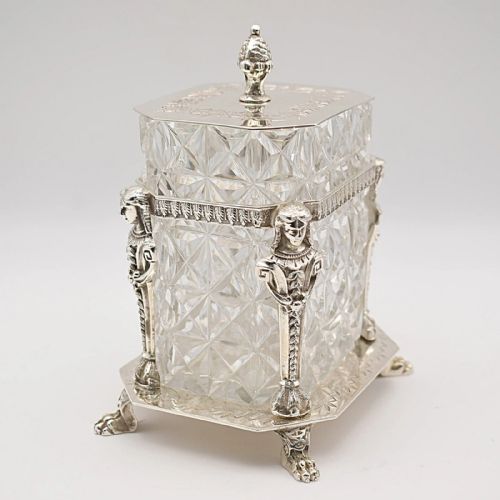 VICTORIAN WALKER HALL SILVER PLATED CUT GLASS BISCUIT BARREL CIRCA 1860S - ADDITIONAL PHOTO 1