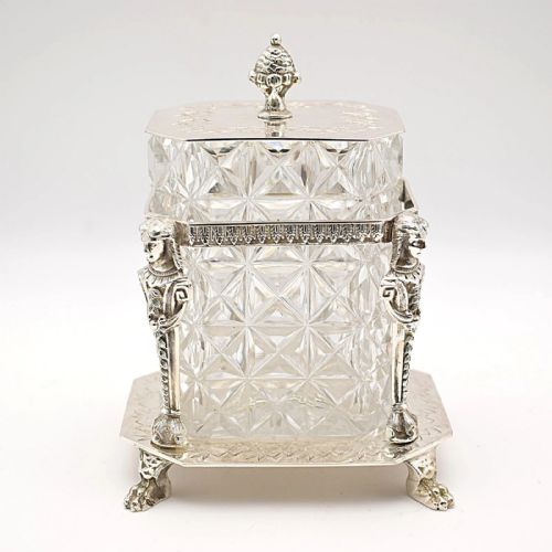 VICTORIAN WALKER HALL SILVER PLATED CUT GLASS BISCUIT BARREL CIRCA 1860S - ADDITIONAL PHOTO 2