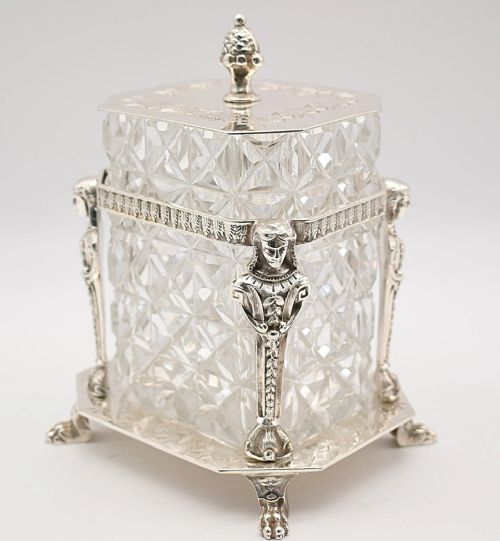 VICTORIAN WALKER HALL SILVER PLATED CUT GLASS BISCUIT BARREL CIRCA 1860S - ADDITIONAL PHOTO 3
