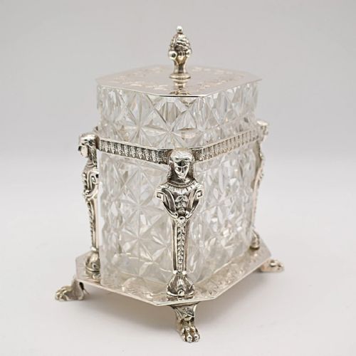 VICTORIAN WALKER HALL SILVER PLATED CUT GLASS BISCUIT BARREL CIRCA 1860S - ADDITIONAL PHOTO 4