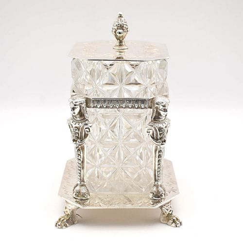 VICTORIAN WALKER HALL SILVER PLATED CUT GLASS BISCUIT BARREL CIRCA 1860S - ADDITIONAL PHOTO 5