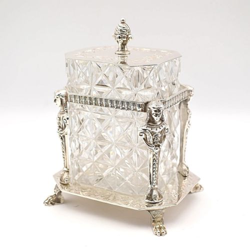VICTORIAN WALKER HALL SILVER PLATED CUT GLASS BISCUIT BARREL CIRCA 1860S - ADDITIONAL PHOTO 6
