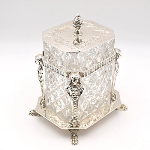 VICTORIAN WALKER HALL SILVER PLATED CUT GLASS BISCUIT BARREL CIRCA 1860S - ADDITIONAL PHOTO 8