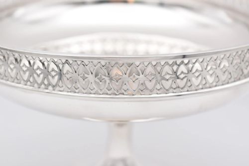 SILVER PEDESTAL FRUIT BOWL WITH LATTICE DETAIL BY WALKER HALL SHEFFIELD 1920 - ADDITIONAL PHOTO 4