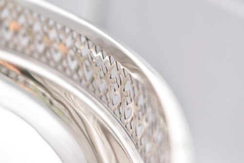 SILVER PEDESTAL FRUIT BOWL WITH LATTICE DETAIL BY WALKER HALL SHEFFIELD 1920 - ADDITIONAL PHOTO 6