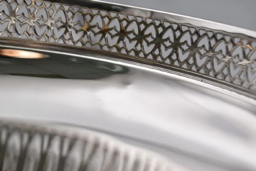 SILVER PEDESTAL FRUIT BOWL WITH LATTICE DETAIL BY WALKER HALL SHEFFIELD 1920 - ADDITIONAL PHOTO 9