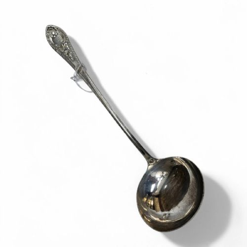 ANTIQUE SOLID SILVER SAUCE LADLE VICTORIAN 1865 ORNATE SCROLLWORK - ADDITIONAL PHOTO 1