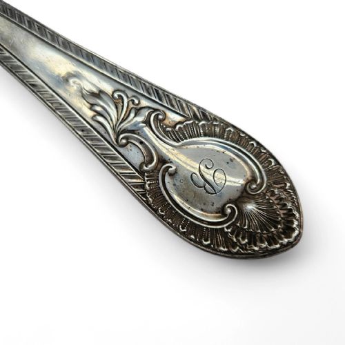 ANTIQUE SOLID SILVER SAUCE LADLE VICTORIAN 1865 ORNATE SCROLLWORK - ADDITIONAL PHOTO 6