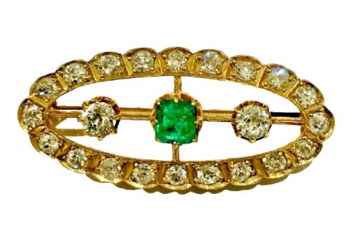 ANTIQUE VICTORIAN 18CT GOLD EMERALD DIAMOND OVAL CLUSTER BROOCH CIRCA 19TH C - ADDITIONAL PHOTO 11