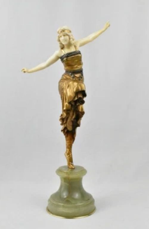 PAUL PHILIPPE RUSSIAN DANCER ART DECO CHRYSELEPHANTINE BRONZE IVORY SCULPTURE - ADDITIONAL PHOTO 1