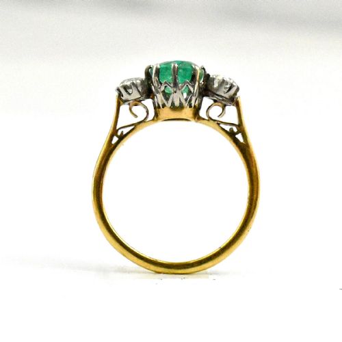 VINTAGE EUROPEAN OLD CUT EMERALD AND DIAMOND 18CT YELLOW GOLD RING CIRCA 1920'S - ADDITIONAL PHOTO 6