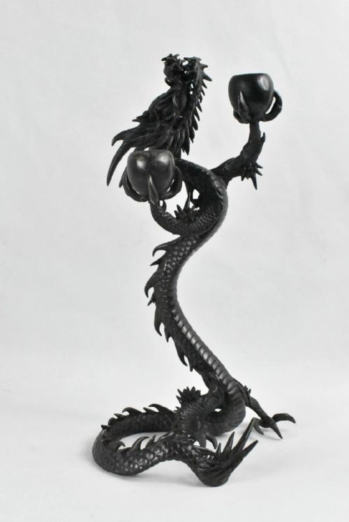 JAPANESE BRONZE DRAGON VASE WITH TWO DRAGON CANDLE HOLDER - ADDITIONAL PHOTO 7