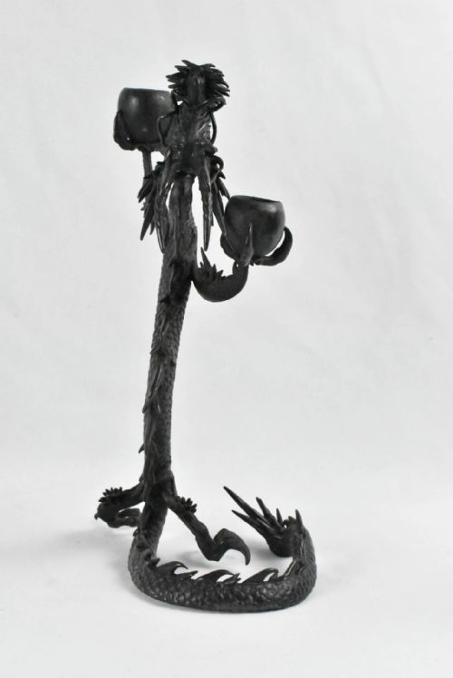 JAPANESE BRONZE DRAGON VASE WITH TWO DRAGON CANDLE HOLDER - ADDITIONAL PHOTO 8