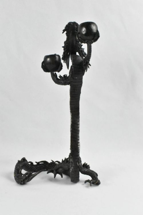 JAPANESE BRONZE DRAGON VASE WITH TWO DRAGON CANDLE HOLDER - ADDITIONAL PHOTO 11
