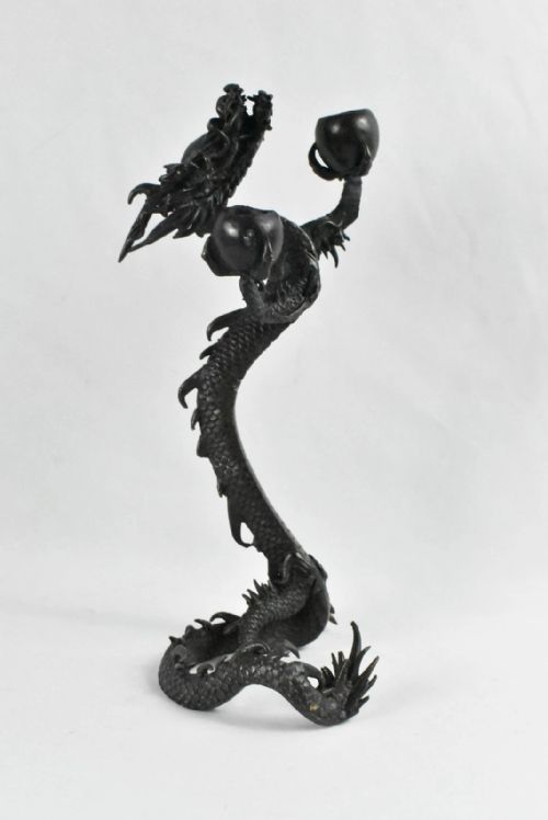 JAPANESE BRONZE DRAGON VASE WITH TWO DRAGON CANDLE HOLDER - ADDITIONAL PHOTO 12