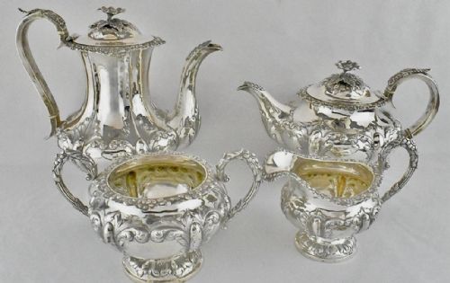 1842 VICTORIAN FOURPIECE STERLING SILVER TEA AND COFFEE SET BY WILLIAM HUNTER - ADDITIONAL PHOTO 3