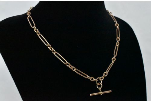 ANTIQUE VICTORIAN 9CT ROSE GOLD ALBERT TROMBONE CHAIN WTBAR FOB PENDANT