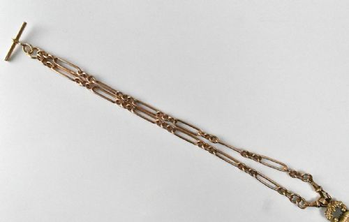 ANTIQUE VICTORIAN 9CT ROSE GOLD ALBERT TROMBONE CHAIN WTBAR FOB PENDANT - ADDITIONAL PHOTO 2