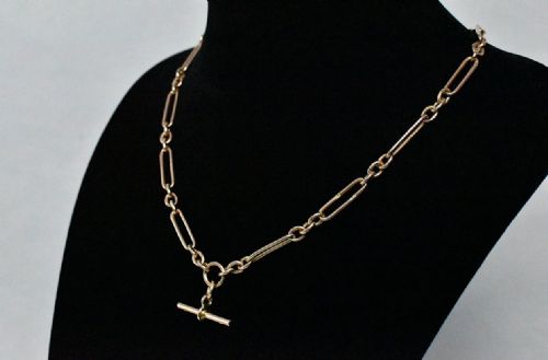 ANTIQUE VICTORIAN 9CT ROSE GOLD ALBERT TROMBONE CHAIN WTBAR FOB PENDANT - ADDITIONAL PHOTO 3